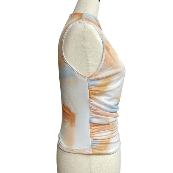 Shein Essence Mock Neck Sleeveless Mesh Tie-Dye Ruched Tank Top Top Size 6 - Picture 5 of 11